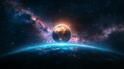 Obraz premium Planet Earth and Vibrant Galaxy View from Outer Space