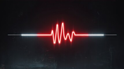 Neon red and white heartbeat line glowing on black background, symbolizing life pulse and energy with vibrant light effect and modern digital style