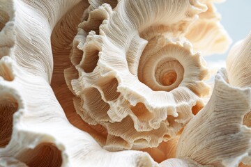 Natural close up of spiraled shell detail showing intricate texture and soft beige tones, evoking delicate and airy feeling in this organic marine pattern