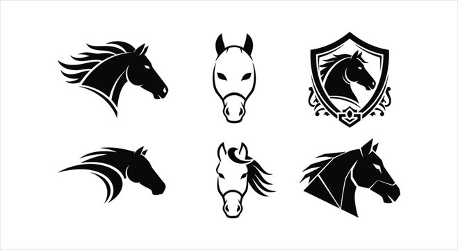 Collection of Horse Head Silhouettes and Icons for Branding