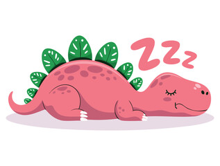 Raster illustration of cute baby dinosaur cartoon character sleeping in flat design isolated on white background ideal for kids room decoration and adorable animal art themes © Nass Studio