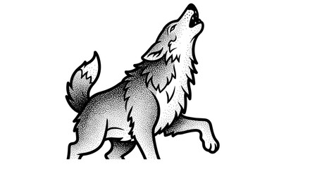Fototapeta premium Stylized Illustration of a Wolf Howling at the Moon.