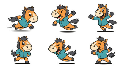 Obraz premium Cute Cartoon Horse Character Set With Six Different Poses.