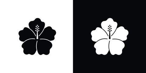 Black and White Hibiscus Flower Icons - Simple Floral Vector Graphics © Tulippp