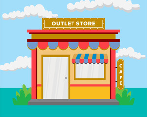 Flat design store front with place for name
