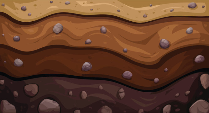 Seamless ground layers showing different textures of soil and rocks underground useful for illustrating the composition of terrain for educational purposes vector design