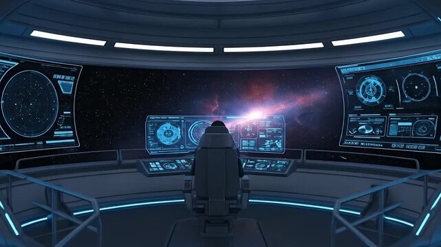 Spaceship Bridge Cockpit View Galactic Nebula Starfield Sci Fi Digital Art Footage