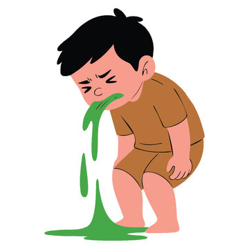 Sick child vomiting boy vector illustration perfect for children health problems series educational medical awareness or kids themed creative design