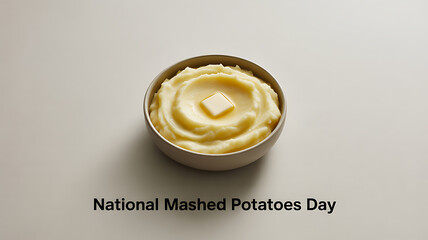 A bowl of mashed potatoes with a pat of butter on top, celebrating National Mashed Potatoes Day