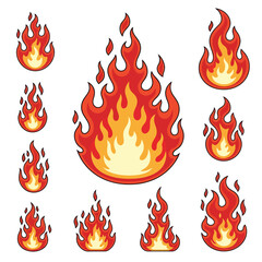 Collection of Cartoon Flames and Fire Illustrations.