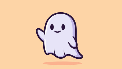 Cute Ghost Cartoon Character Waving Hand Illustration.