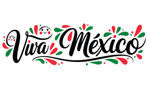 Traditional mexican phrase viva mexico holiday lettering vector illustration suitable for patriotic celebration cultural festival and decorative artwork