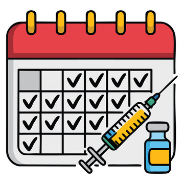 Vaccination calendar color icon immunization schedule disease prevention isolated vector illustration showing medical health planning shots timing and protective care concept