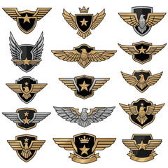 Collection of Military and Aviation Inspired Emblems and Badges.