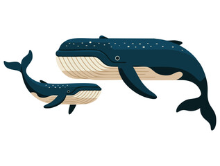 Obraz premium Vector flat sea animals illustration isolated on white background featuring big whale with baby whale perfect for marine life themed artwork and cute ocean design
