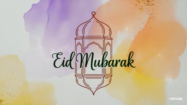 Elegant Eid Mubarak Lantern Vector Illustration with Soft Watercolor Background and Islamic Greeting Card Design 4k hd video download