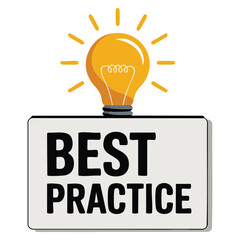 Vector illustration of best practice badge with bulb icon ideal for business education guidelines strategy and professional development themed artwork