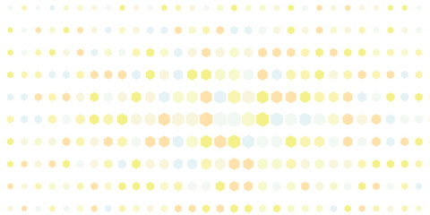 A soft, abstract pattern of small, pastel-colored dots arranged in a grid on a white background, with a subtle central glow.