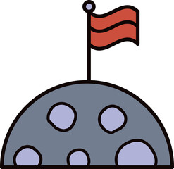 Red flag on gray planet with white spots in space