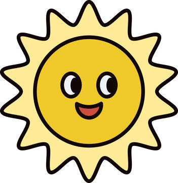 Smiling sun with happy face in bright yellow