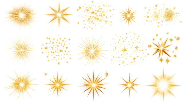 Sparkles stars and bursts icons twinkling stars vector on transparent background - Powered by Adobe