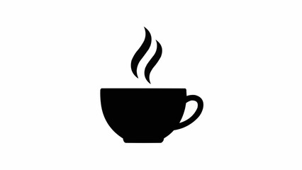 Obraz premium Black silhouette of a steaming coffee cup on a white background.