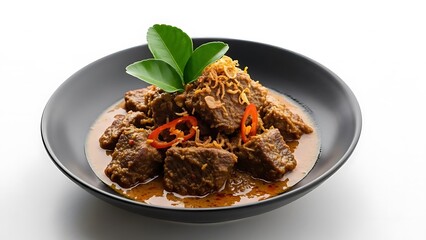 Delicious beef stew in a bowl with herbs