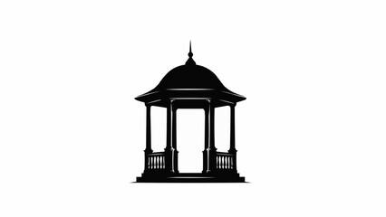 Black Silhouette of a Traditional Gazebo Structure.