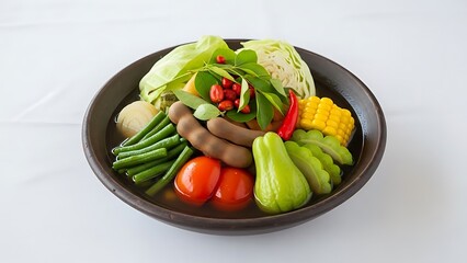 Fresh vegetables in a bowl on white background