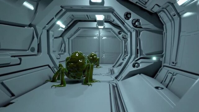 A green lizard is in a white room