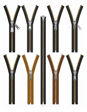 Variety of Zippers Black and Brown, Open and Closed