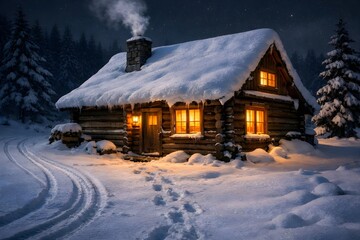Christmas Cabin Night Wallpaper