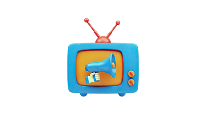 3D Illustration of a Television with a Megaphone