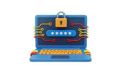 3D Laptop with Padlock and Password Input