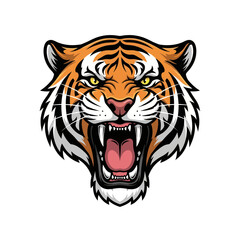 Ferocious Tiger Head with Open Mouth and Sharp Teeth.