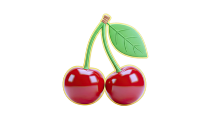 3D Render of Two Red Cherries with a Green Leaf