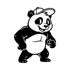 Obraz premium Funny panda bear wearing baseball cap and dancing