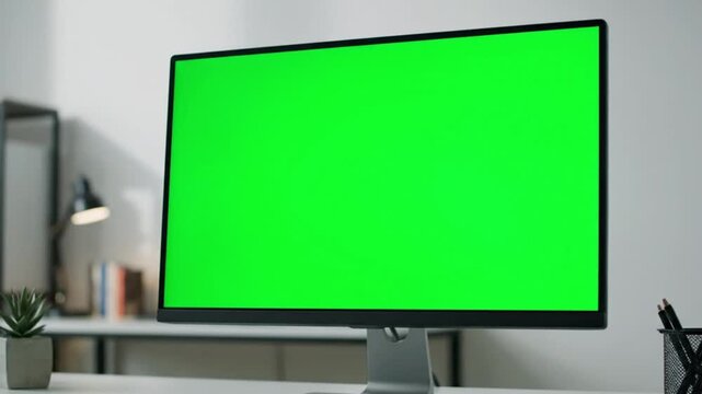 Green Screen Computer Monitor Office Setup.