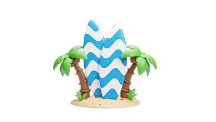 Cartoon Surfboards and Palm Trees on a Sandy Island