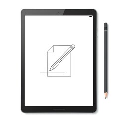 Tablet with pencil icon and drawing