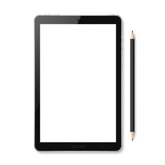 Tablet with pencil with transparent background