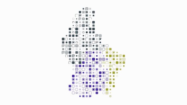Luxembourg animated country shape. Pulsating colored dots on the map of the country. Large size rounded square blocks. Digital style Luxembourg map on white background. Stylish animation video.