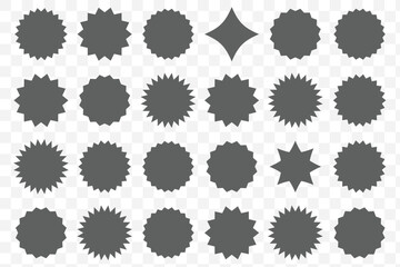 sale price stickers and labels, star and rosette, sunburst, callout and splash, stamp and tag badges.