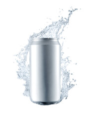 Cold clear water splashes as it is poured into a clean glass on a white background