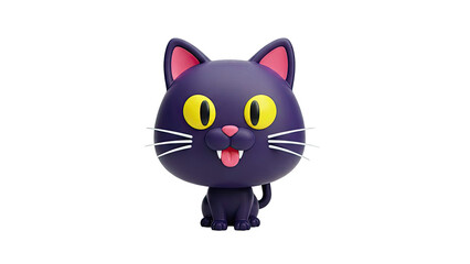 Cartoon Black Cat with Yellow Eyes and Pink Ears