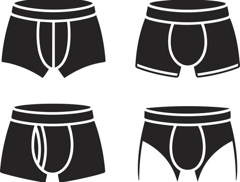 Four Different Styles of Men's Underwear Silhouettes on White Background boxer briefs