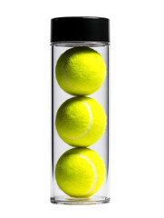 Three tennis balls inside a clear glass jar.