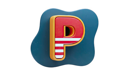3D Letter P with Red and White Stripes
