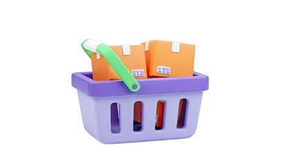 3D Render of a Shopping Basket Filled with Packages