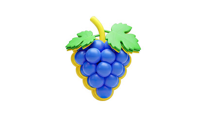 3D Render of a Stylized Bunch of Blue Grapes with Leaves
